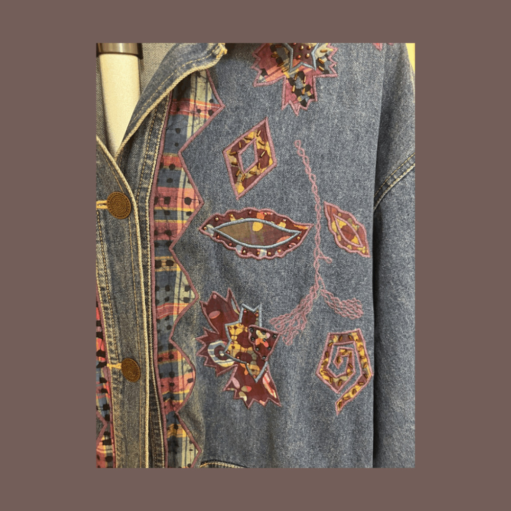 Carole Little Denim Jacket | Patchwork Embroidery | Size 12 | Vintage - Picture 6 of 6